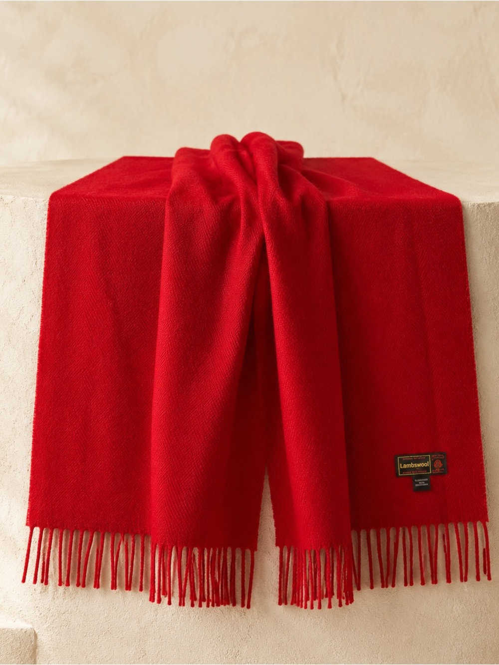 Scottish 100% Lambswool Red Fringe Scarf